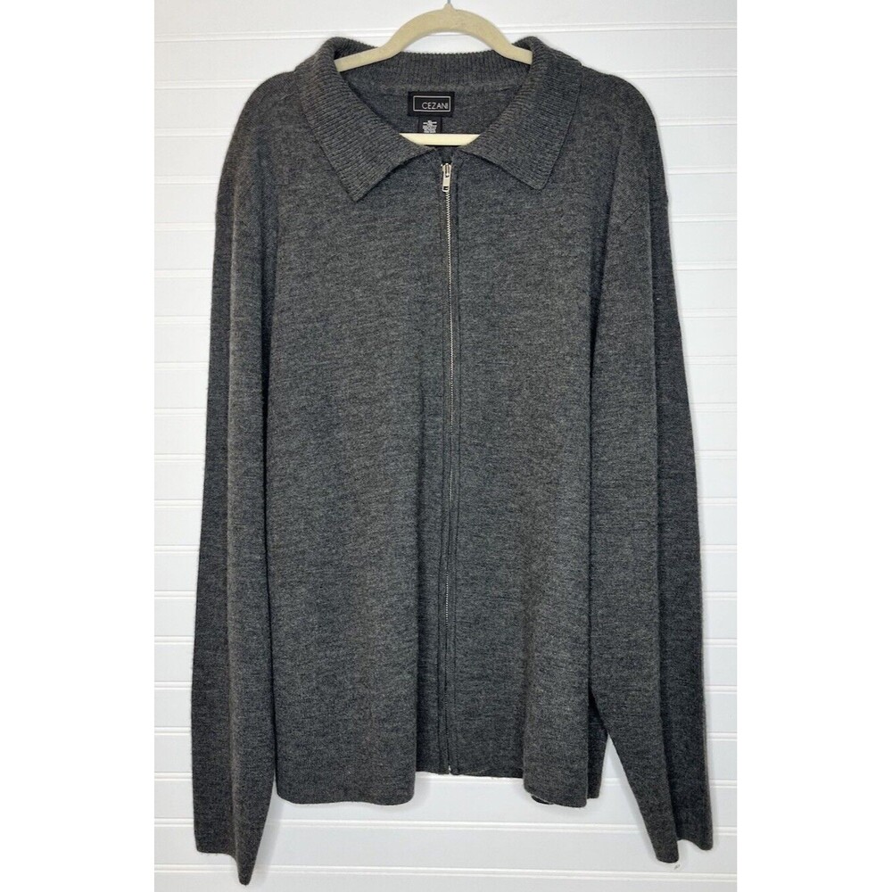 Cezani Cardigan Sweater Mens XL Full Zip Merino Wool Blend Gray Classic Casual
